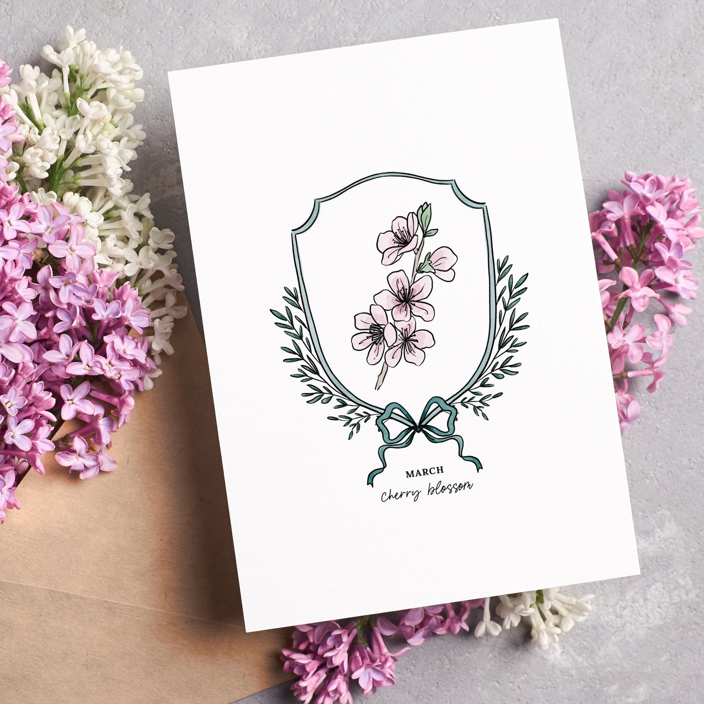 Pick Your Birth Flower Print | Unframed Custom Gift for Birthdays | Watercolor Crest & Bow Floral Illustration