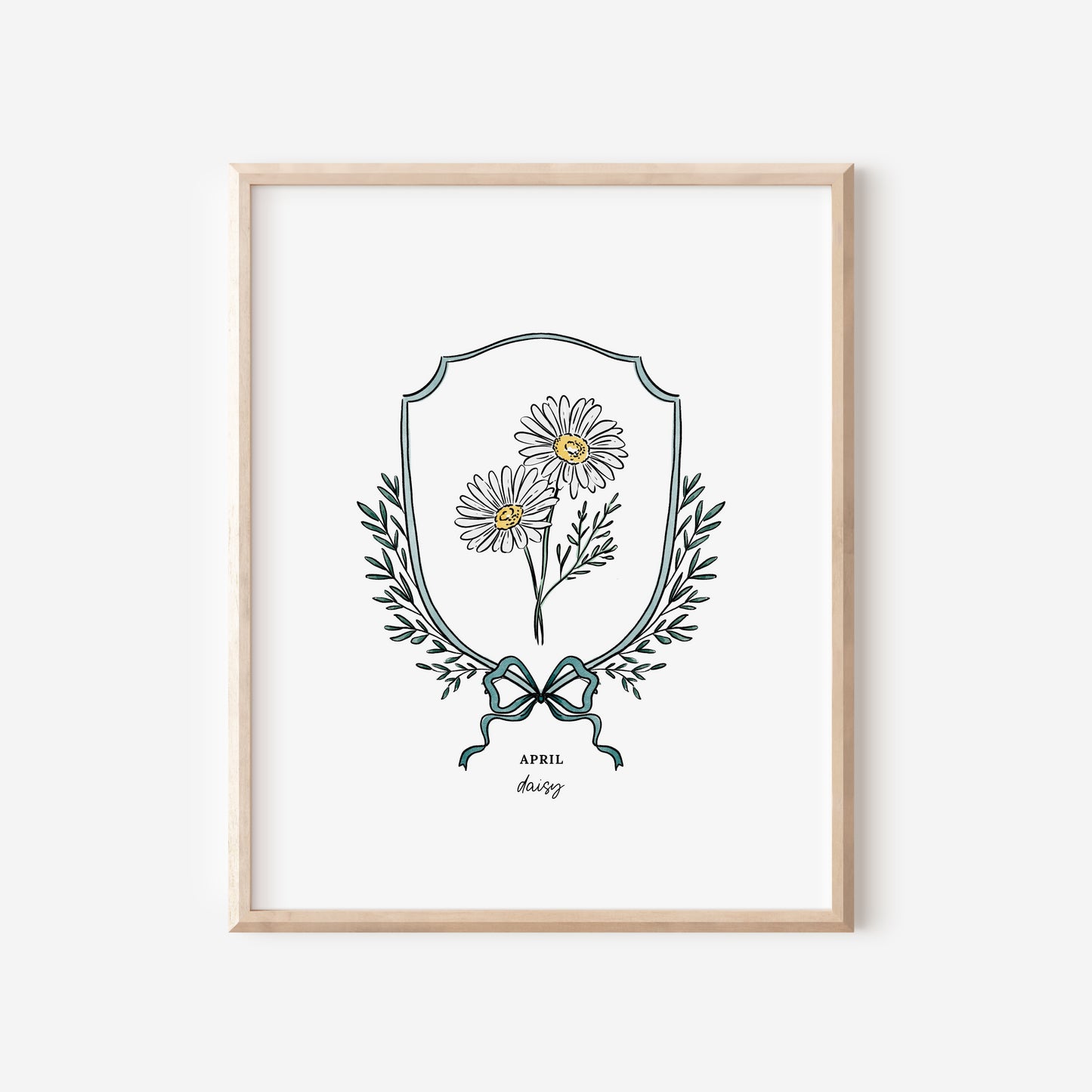 Pick Your Birth Flower Print | Unframed Custom Gift for Birthdays | Watercolor Crest & Bow Floral Illustration