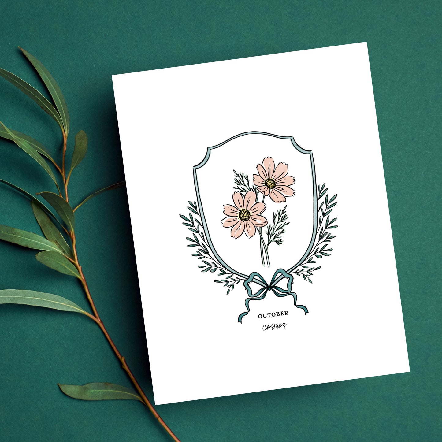 Pick Your Birth Flower Print | Unframed Custom Gift for Birthdays | Watercolor Crest & Bow Floral Illustration