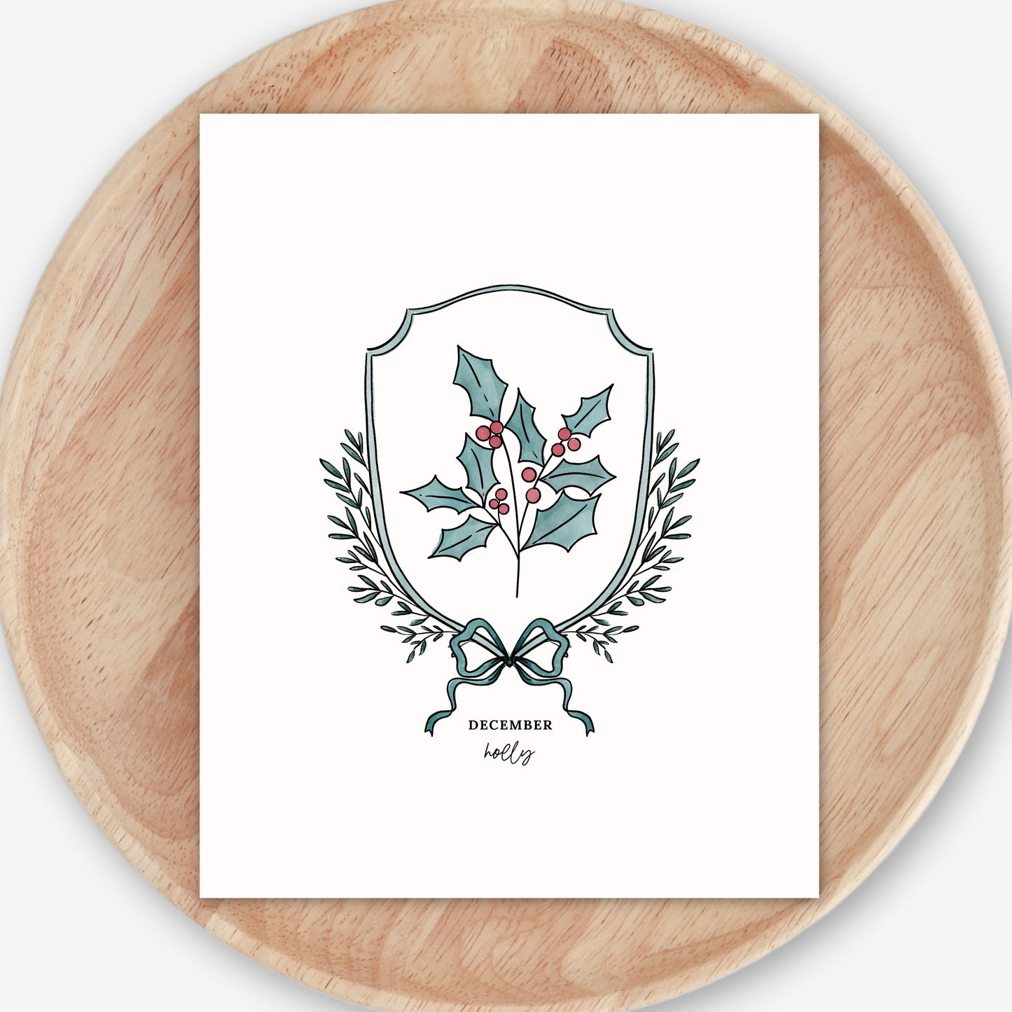 Pick Your Birth Flower Print | Unframed Custom Gift for Birthdays | Watercolor Crest & Bow Floral Illustration