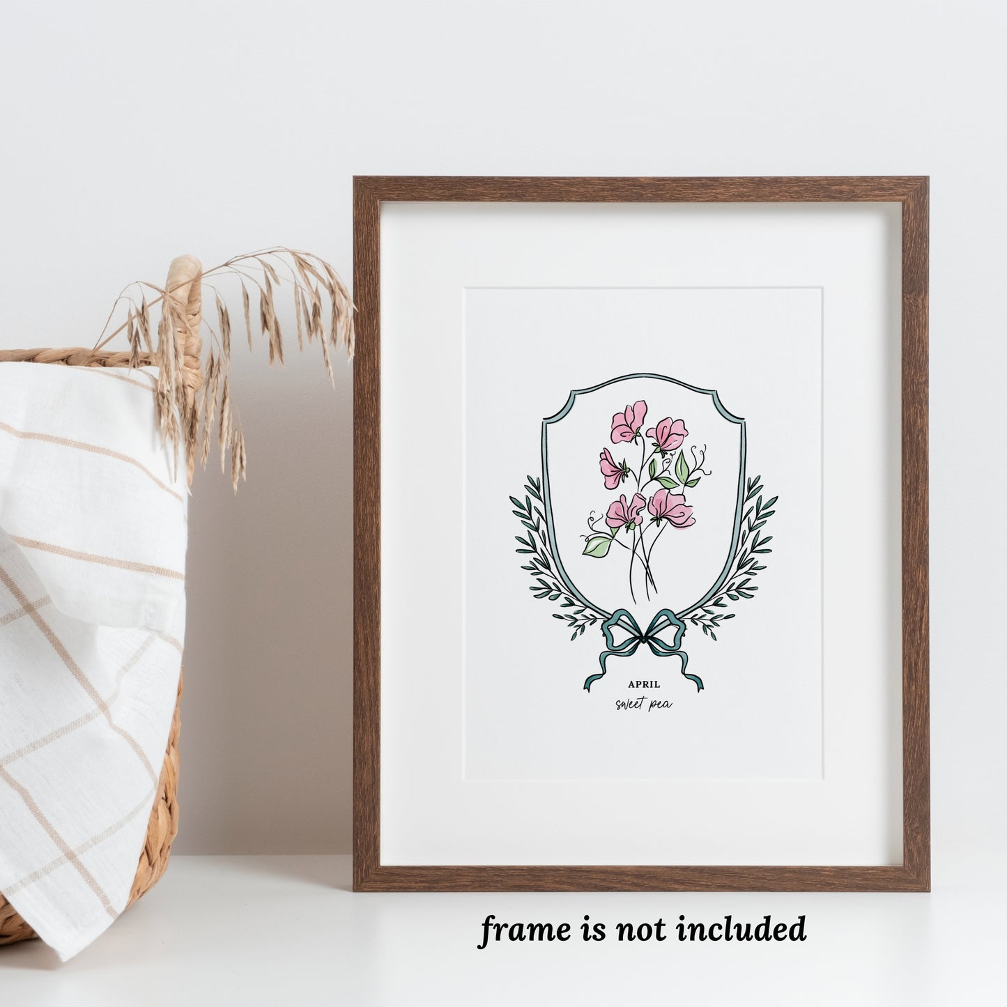 Pick Your Birth Flower Print | Unframed Custom Gift for Birthdays | Watercolor Crest & Bow Floral Illustration