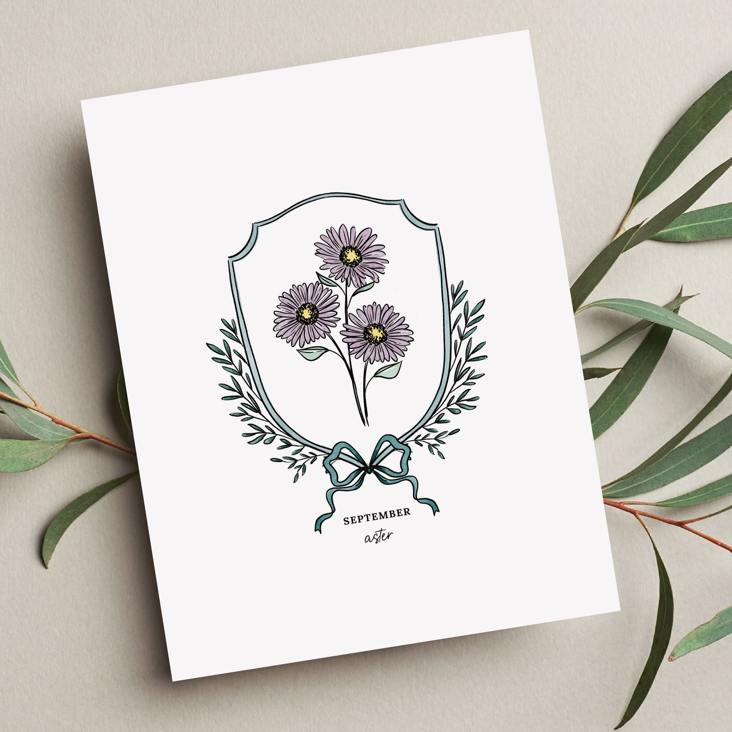 Pick Your Birth Flower Print | Unframed Custom Gift for Birthdays | Watercolor Crest & Bow Floral Illustration