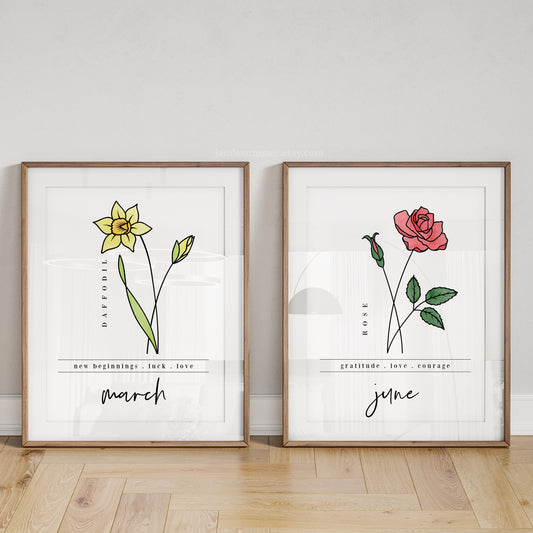 12 PK Birth Flower Prints | Full Year - You Pick the Flowers