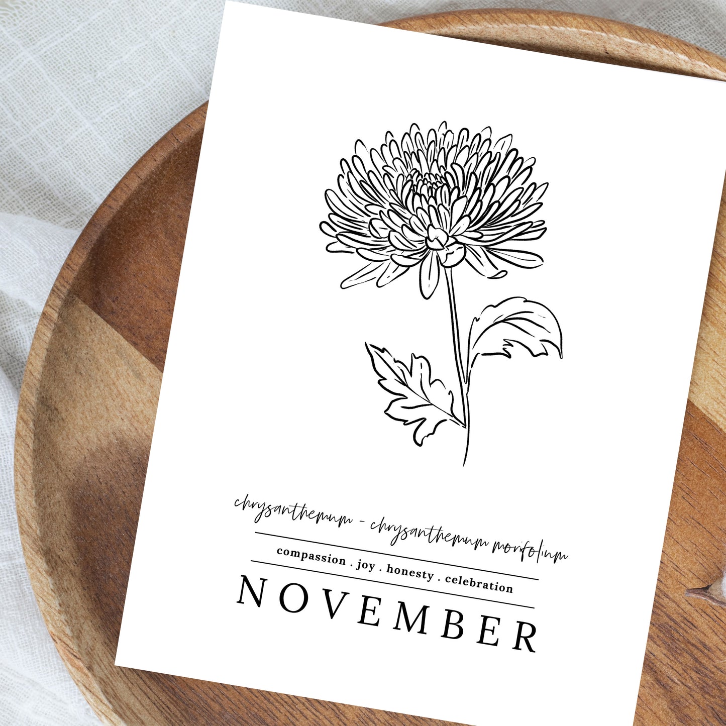 Pick A Birth Month Flower Black and White Unframed Art Print | Birth Flower Illustration Simple Floral Art Birthday Gift | Ready to Ship
