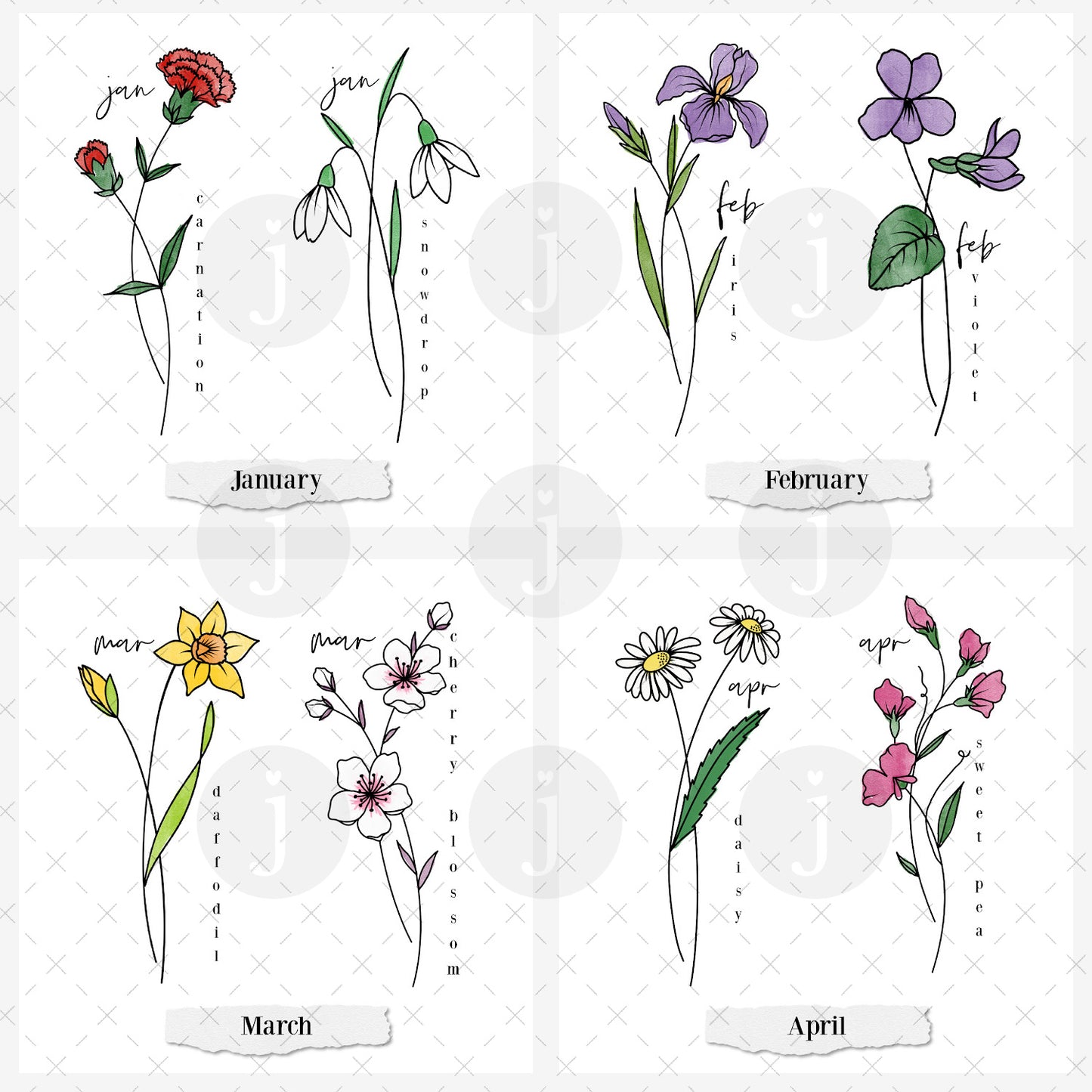 Custom Birth Flower Art Print Up to 5 Flowers | Custom Family Garden Art Print