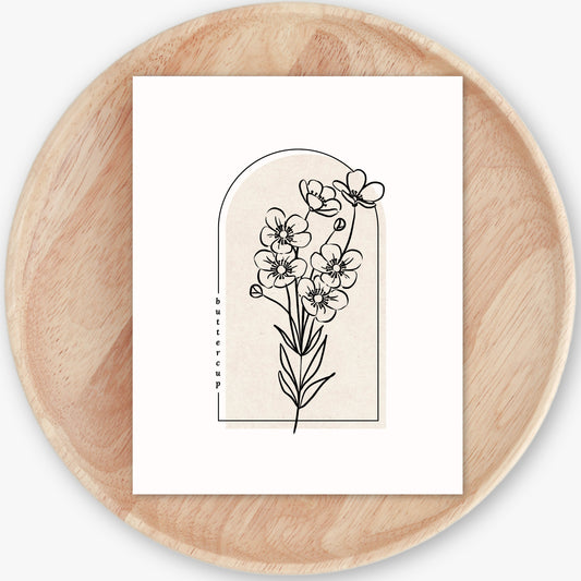 Buttercup Flower Unframed Art Print | Floral Illustration Cottagecore Garden Inspired Wall Decor