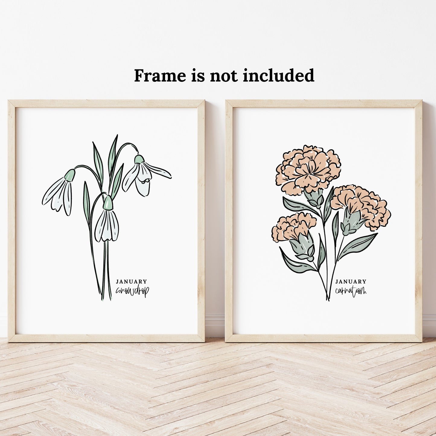 January Birth Flower Unframed Art Print Carnation Snowdrop Floral Birthday Gift