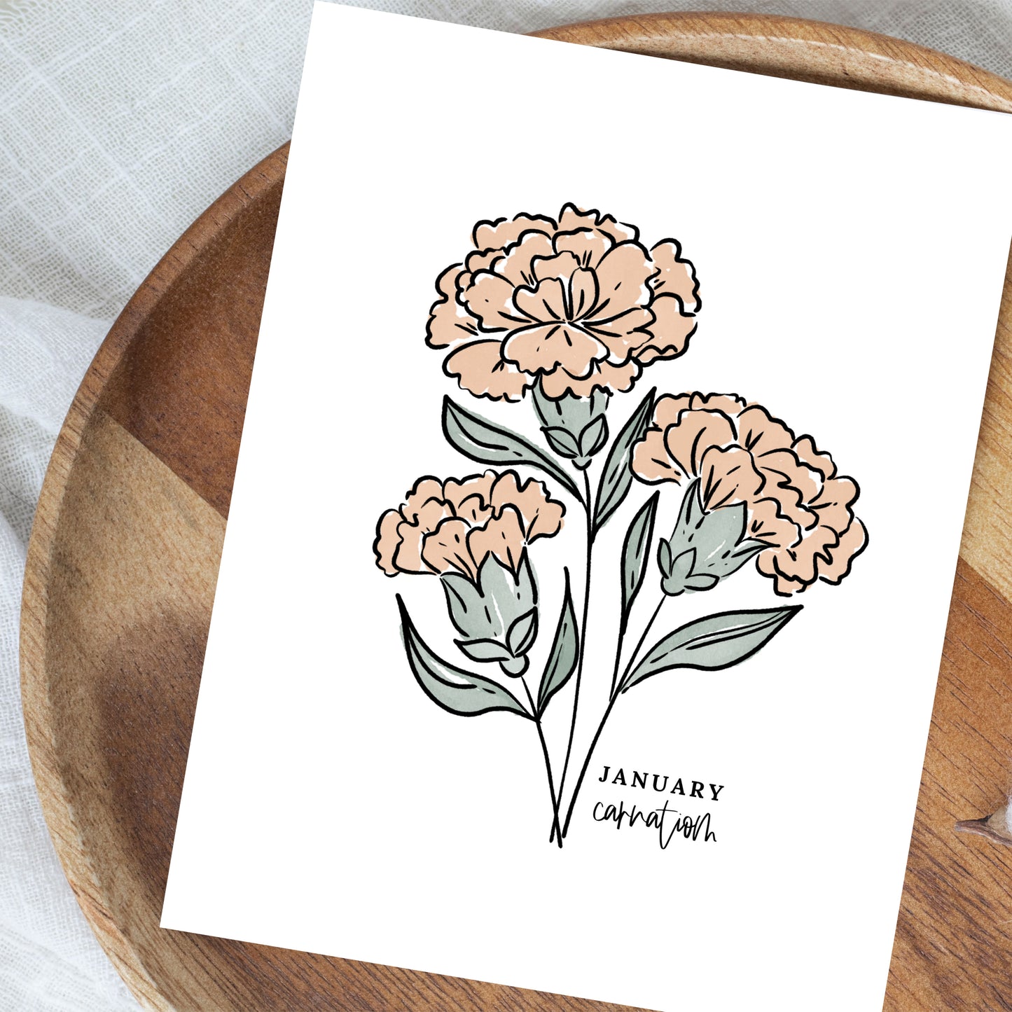 January Birth Flower Unframed Art Print Carnation Snowdrop Floral Birthday Gift