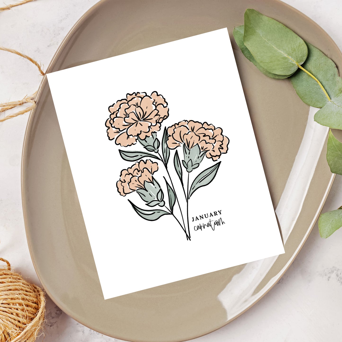 January Birth Flower Unframed Art Print Carnation Snowdrop Floral Birthday Gift