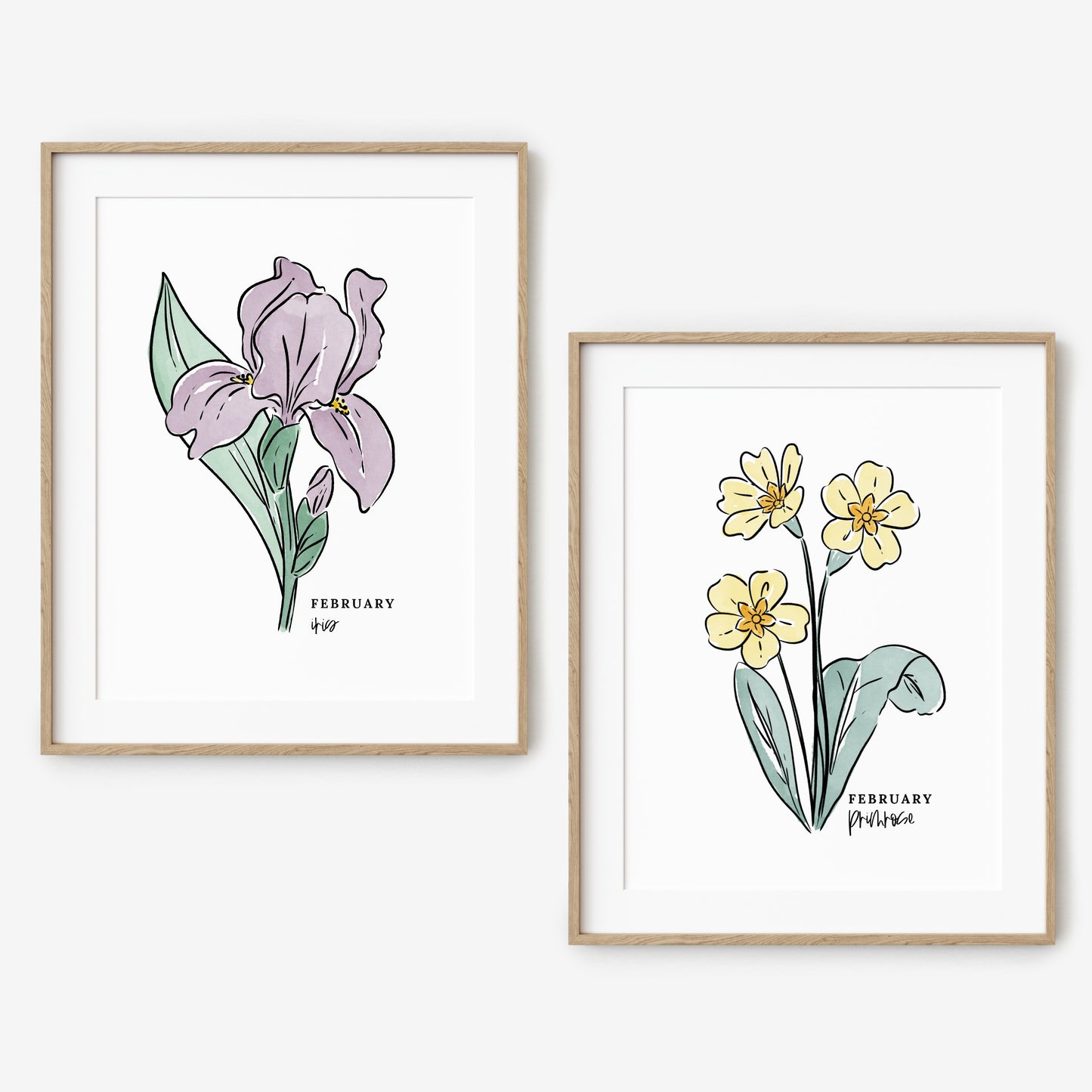 February Birth Flower Unframed Art Print Iris Primrose Floral Birthday Gift