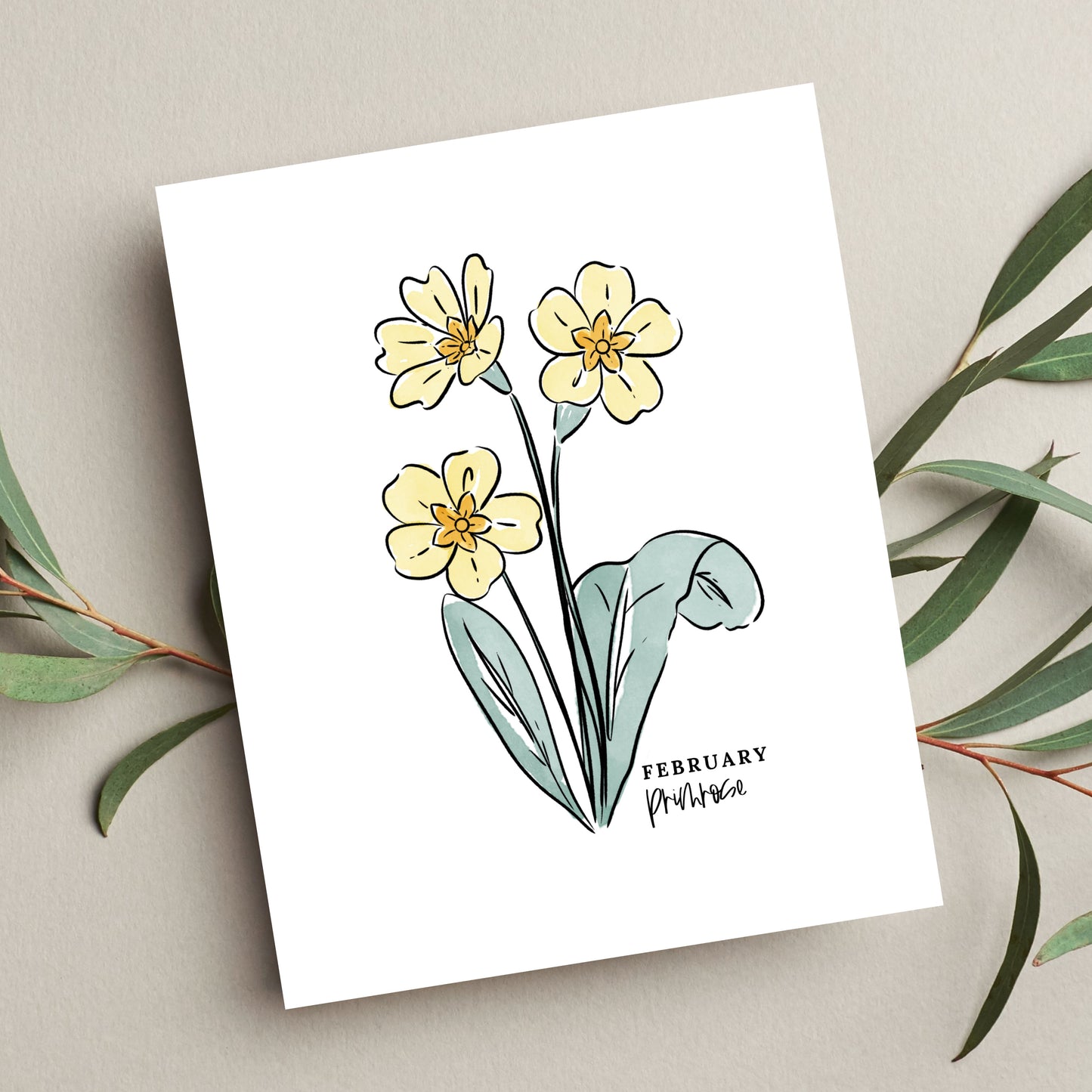 February Birth Flower Unframed Art Print Iris Primrose Floral Birthday Gift