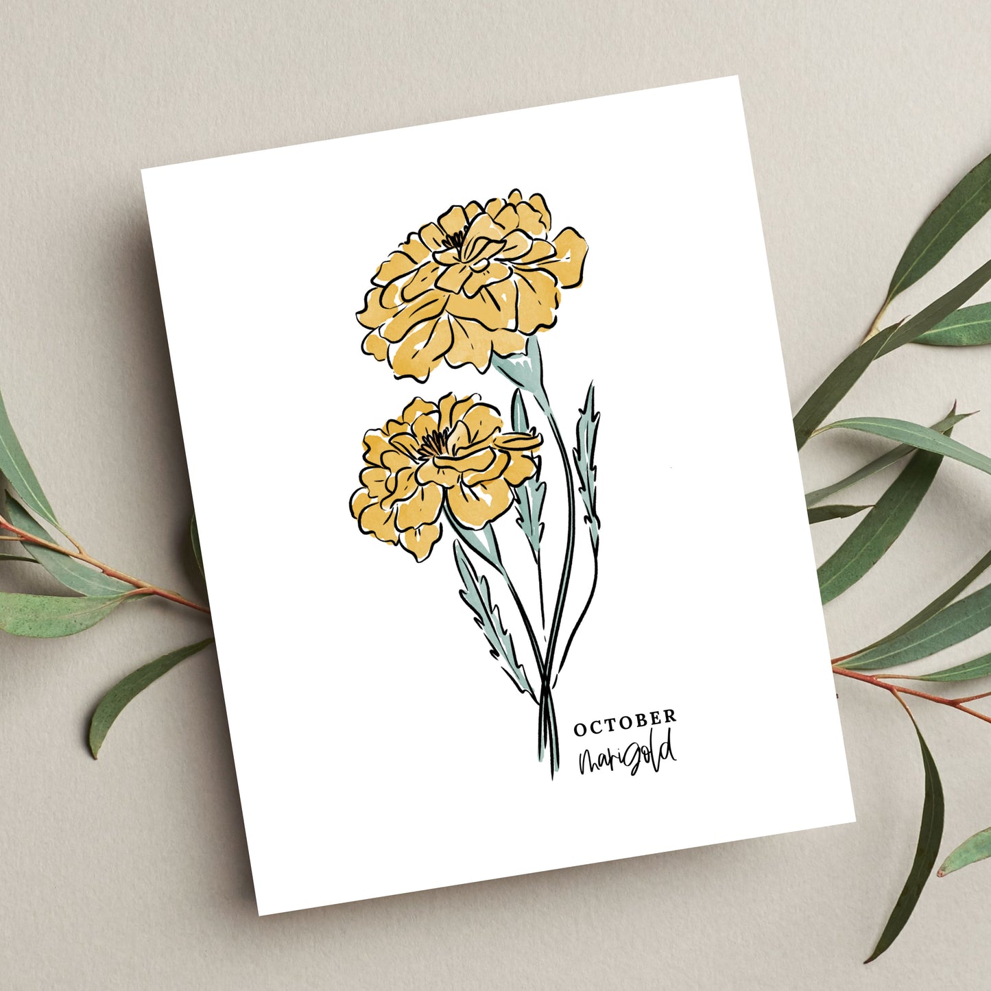 October Birth Flower Unframed Cosmos Marigold Art Print Floral Birthday Gift