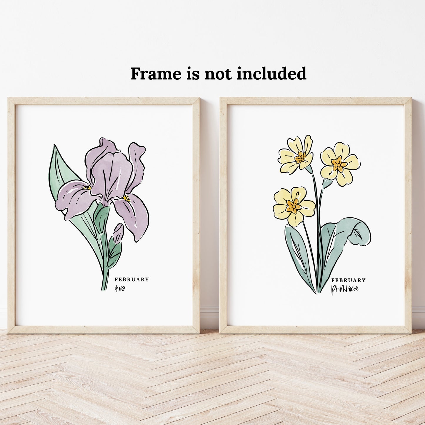 February Birth Flower Unframed Art Print Iris Primrose Floral Birthday Gift