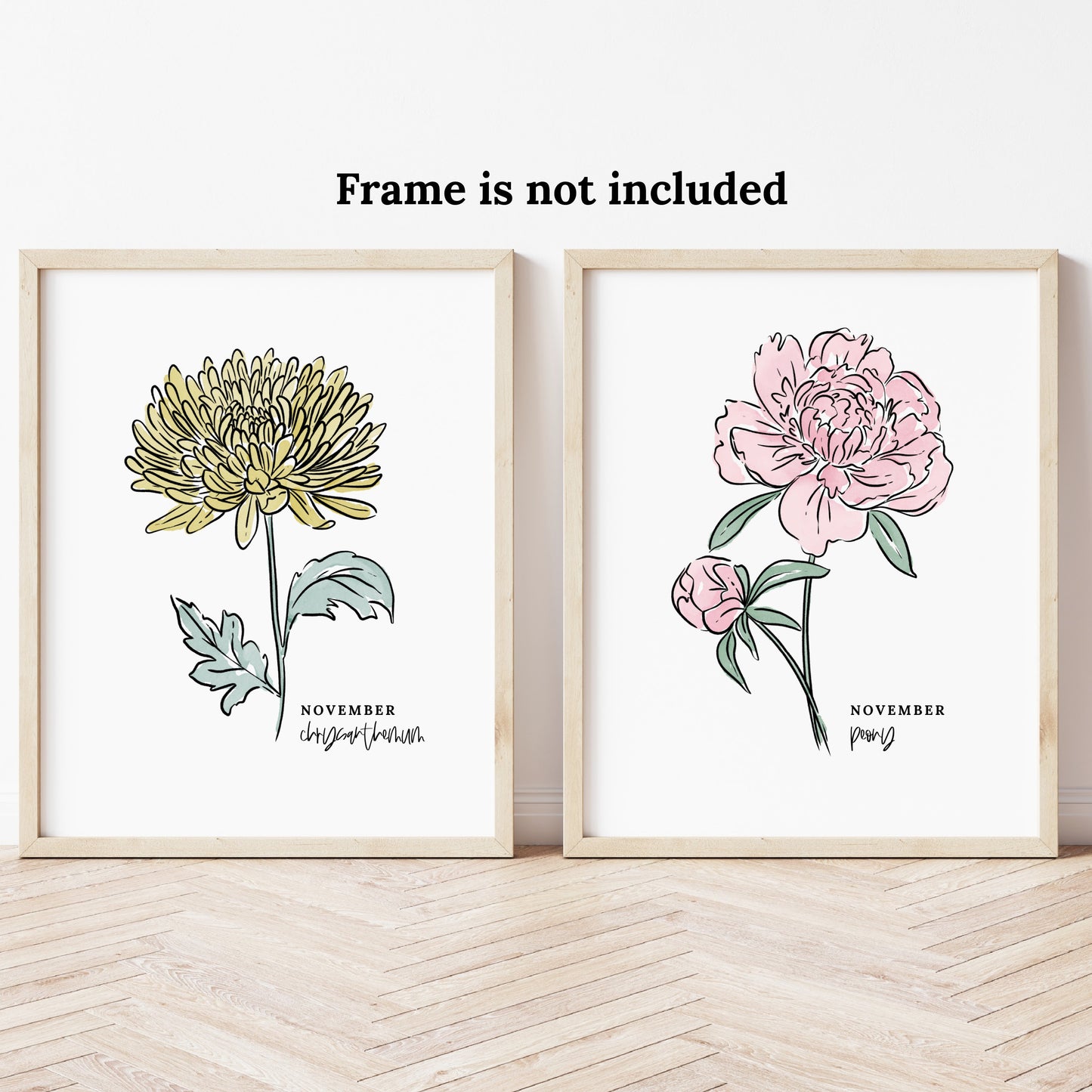 November Birth Flower Unframed Chrysanthemum Peony Art Print Floral Birthday Gift