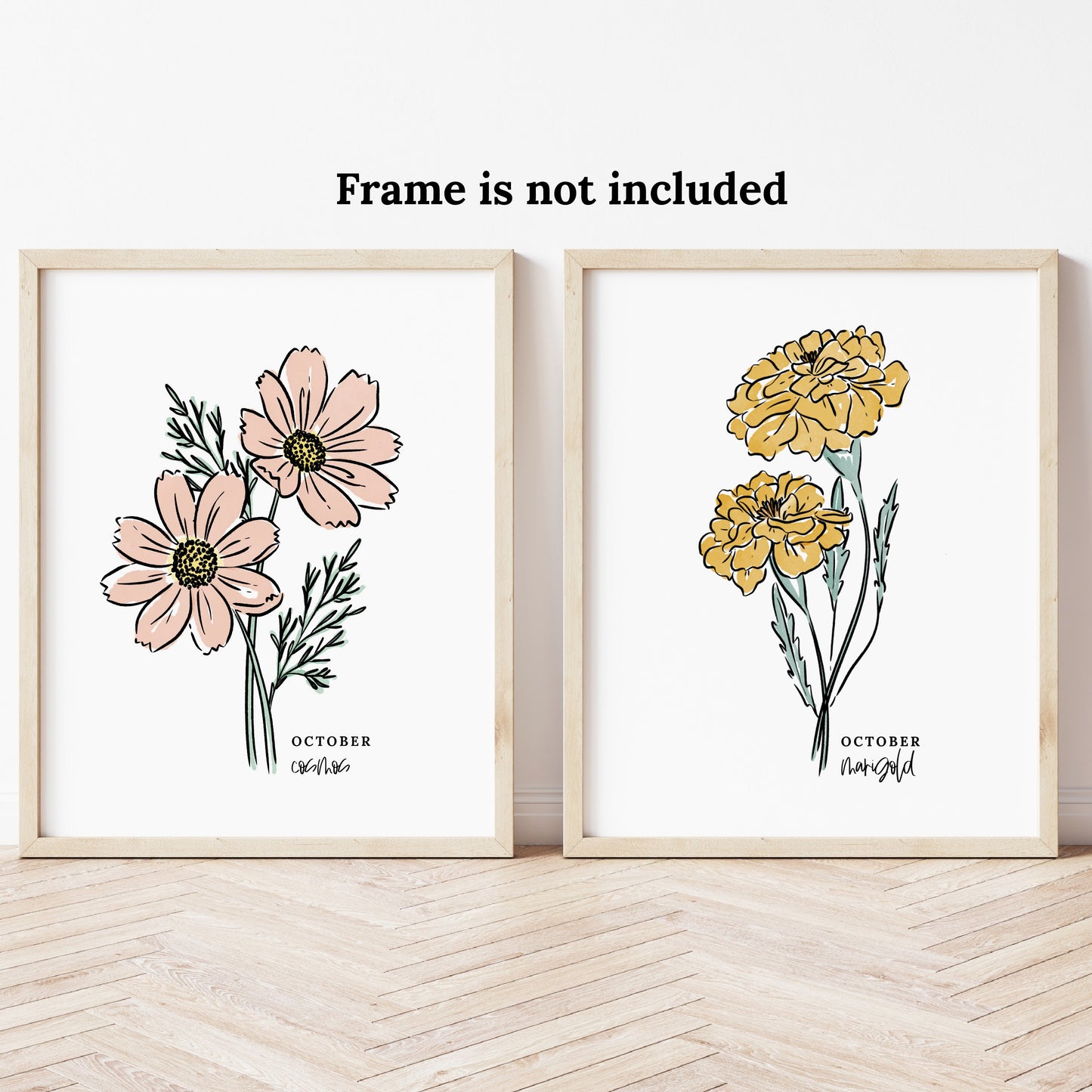 October Birth Flower Unframed Cosmos Marigold Art Print Floral Birthday Gift