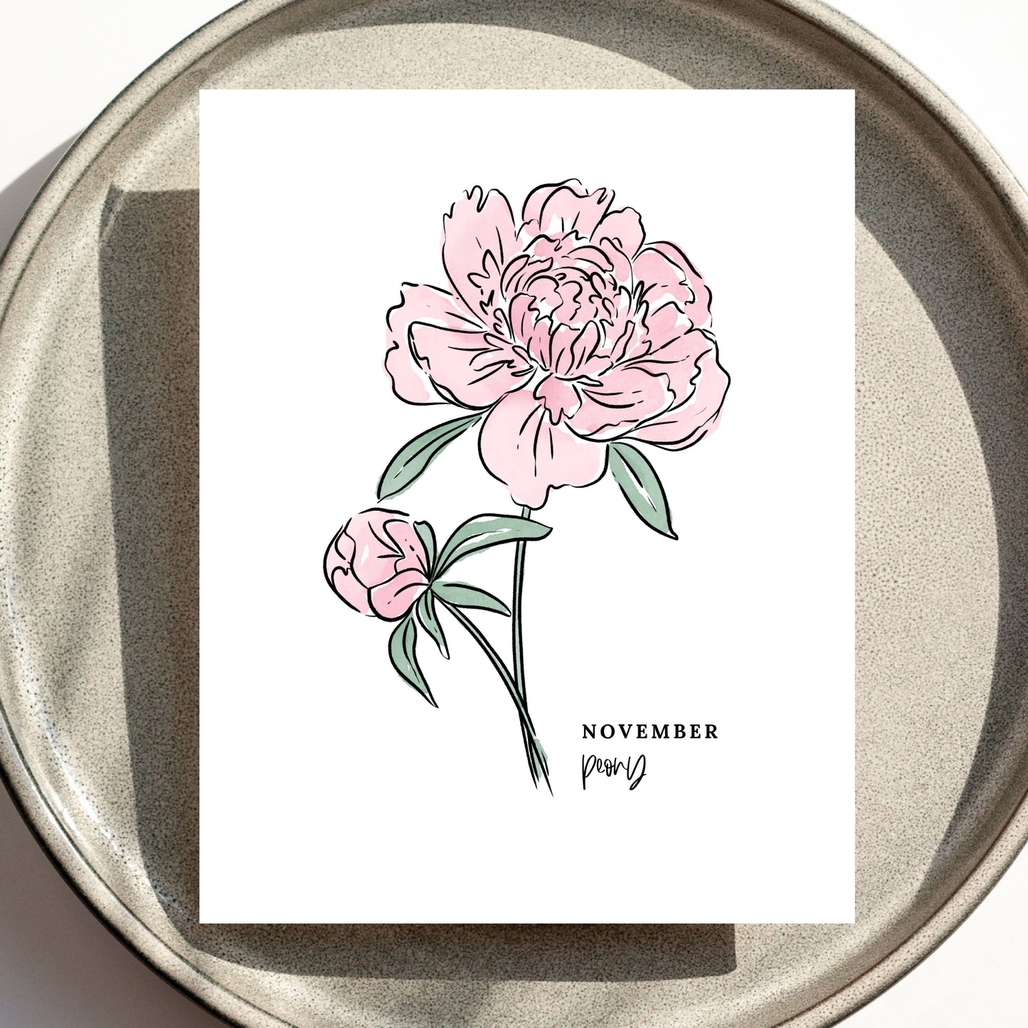 November Birth Flower Unframed Chrysanthemum Peony Art Print Floral Birthday Gift