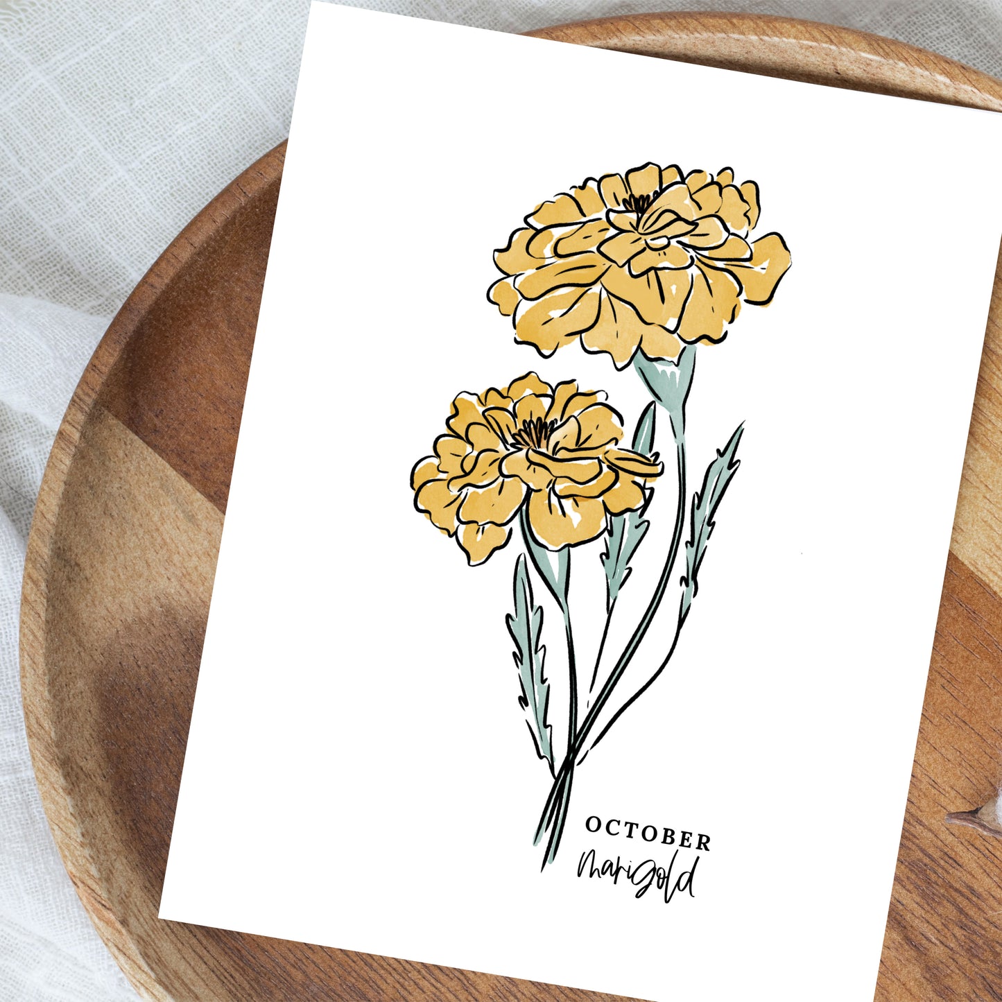 October Birth Flower Unframed Cosmos Marigold Art Print Floral Birthday Gift