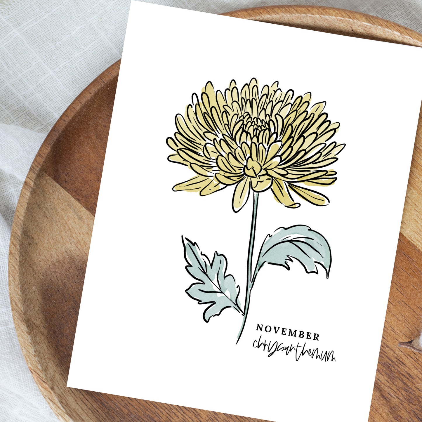 November Birth Flower Unframed Chrysanthemum Peony Art Print Floral Birthday Gift