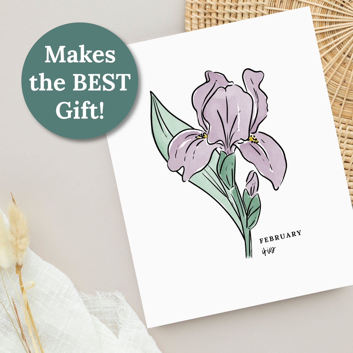 February Birth Flower Unframed Art Print Iris Primrose Floral Birthday Gift