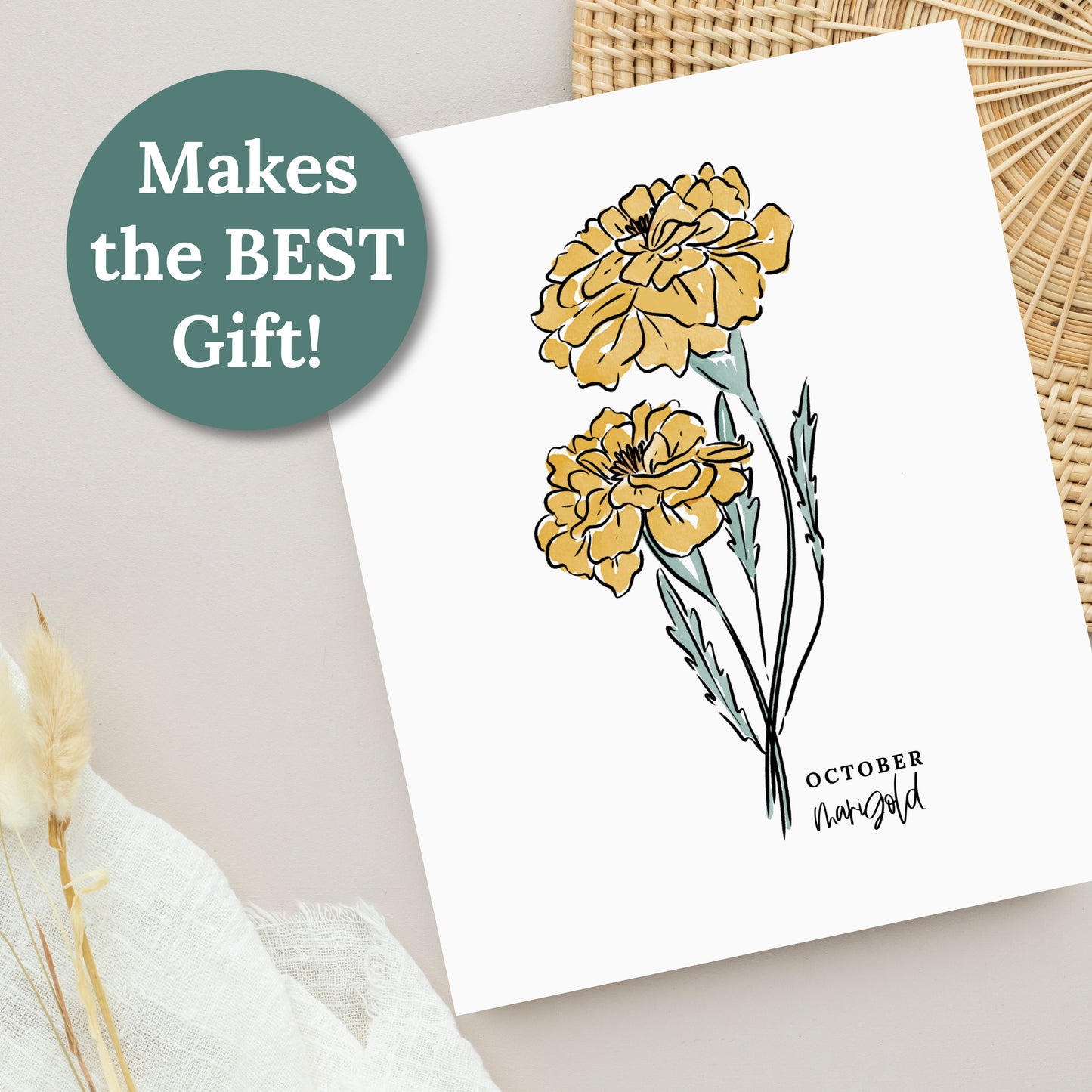 October Birth Flower Unframed Cosmos Marigold Art Print Floral Birthday Gift