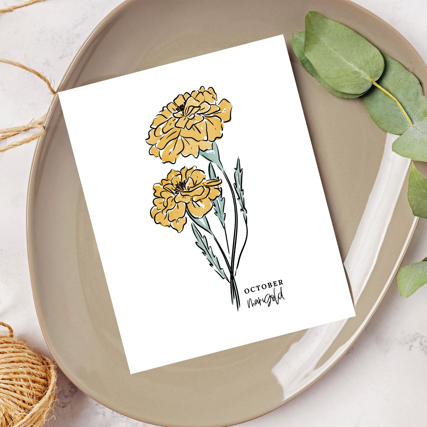 October Birth Flower Unframed Cosmos Marigold Art Print Floral Birthday Gift