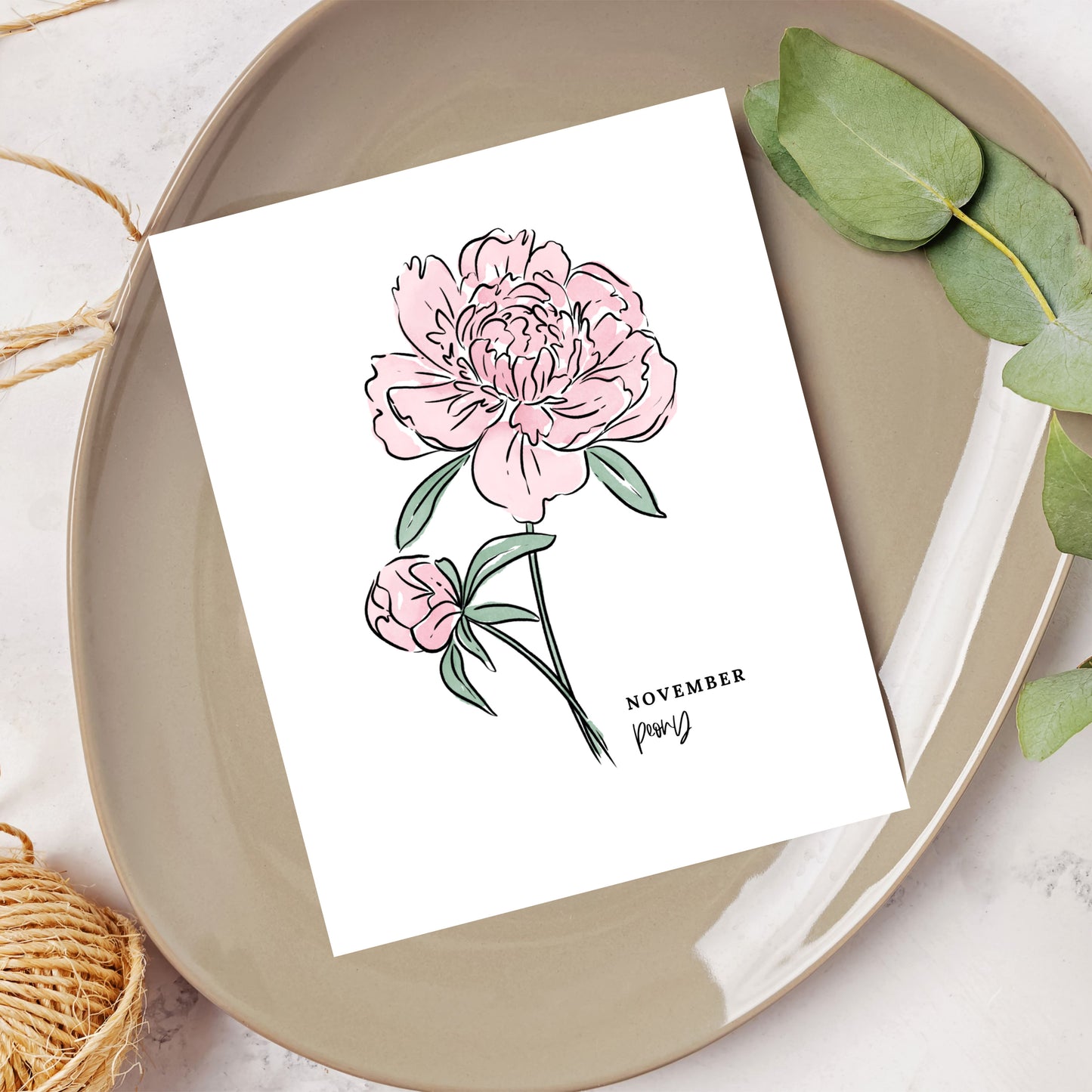 November Birth Flower Unframed Chrysanthemum Peony Art Print Floral Birthday Gift