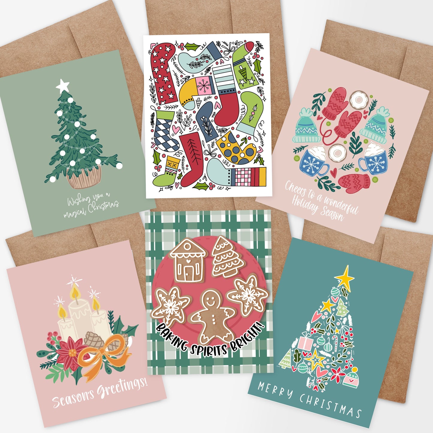 6 PK Christmas Cards + Envelopes | Pick Your Pack | Blank Inside 4.25X5.5"