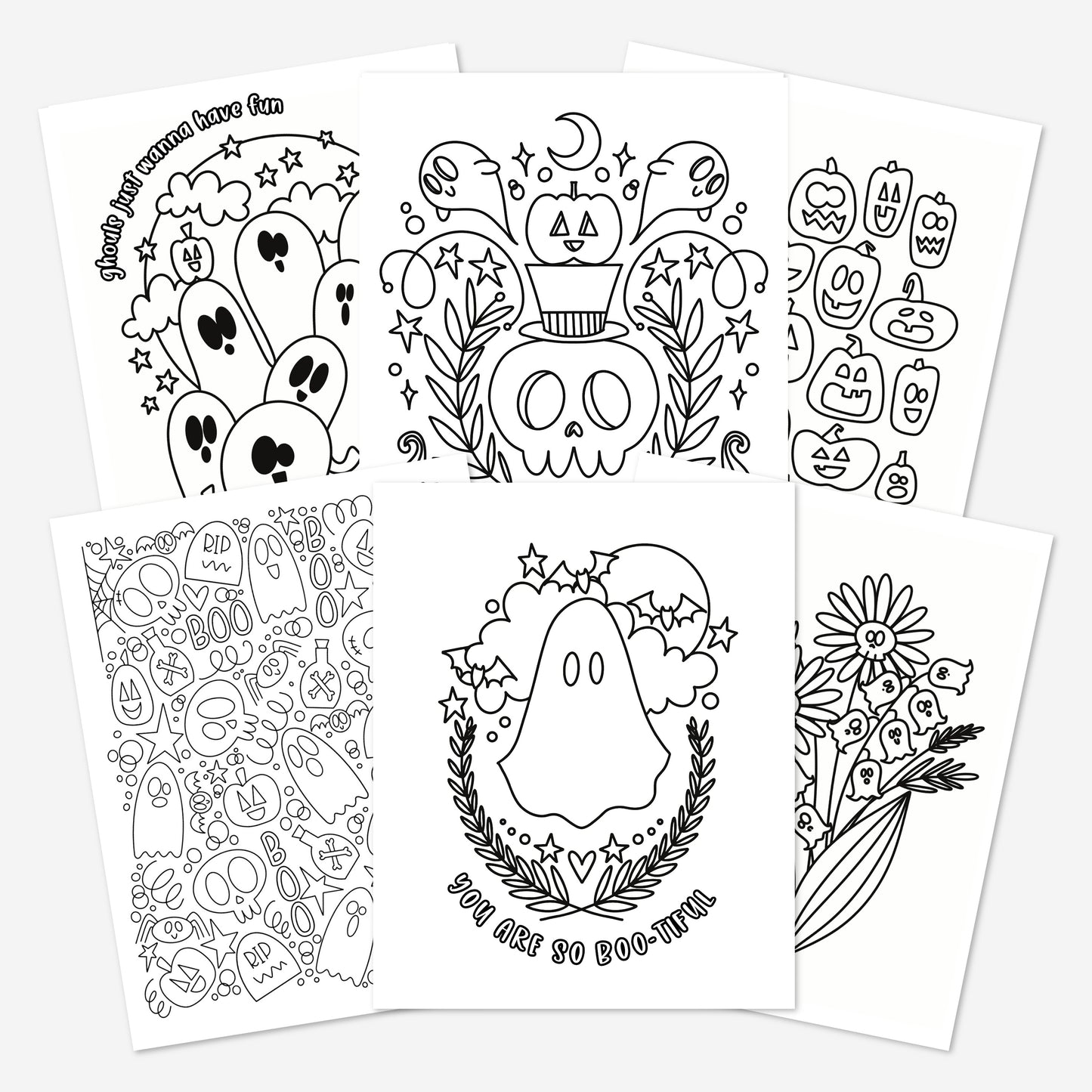 10 Pk Halloween Printable Coloring Book 10Pk Coloring Pages | Hand-Drawn Ghost Pumpkin Spooky | Creative Therapeutic Color Activity Time