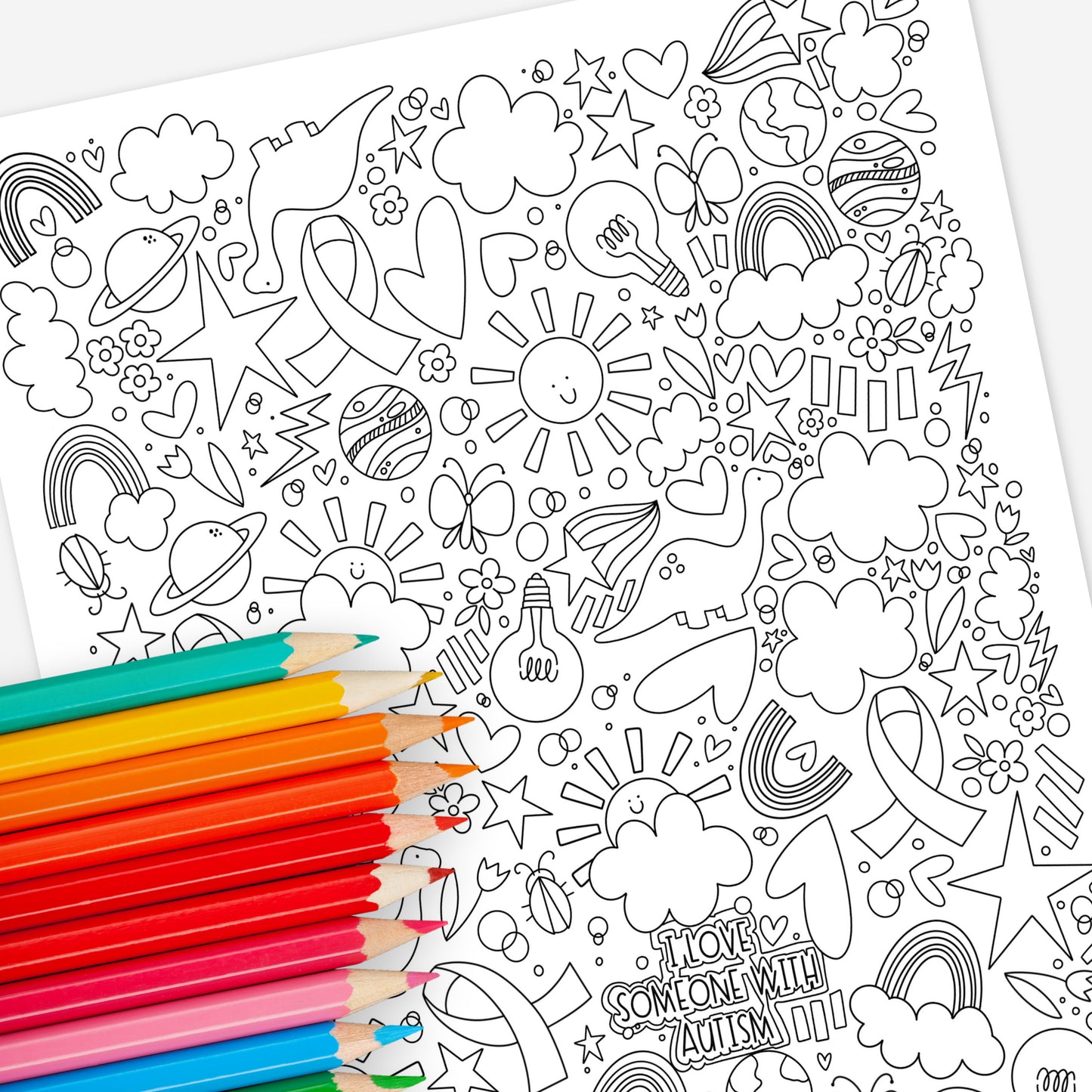 10Pk Celebrate Autism | Neurodiversity Inclusion Acceptance & Awareness | Hand-Drawn Coloring Pages