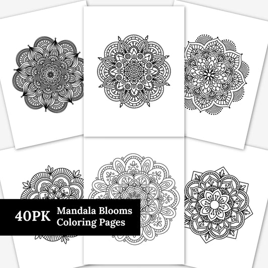 40 Mandala Blooms Printable Coloring Pages | Relaxing Zen Mindful Flower Patterns to Print & Color