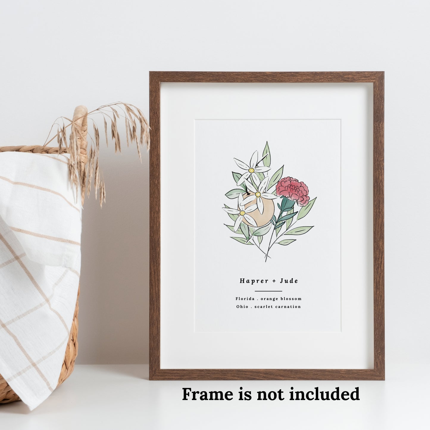 Custom Couples State Flower Art Print | Personalized Couples Gift Wedding Photo Table