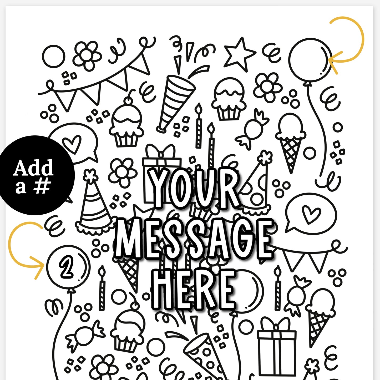 Custom Birthday Coloring Page Printable | Personalized Coloring Sheet Party Doodles