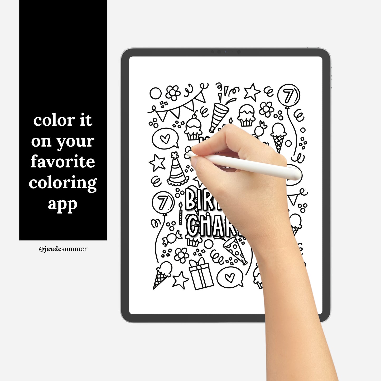 Custom Birthday Coloring Page Printable | Personalized Coloring Sheet Party Doodles