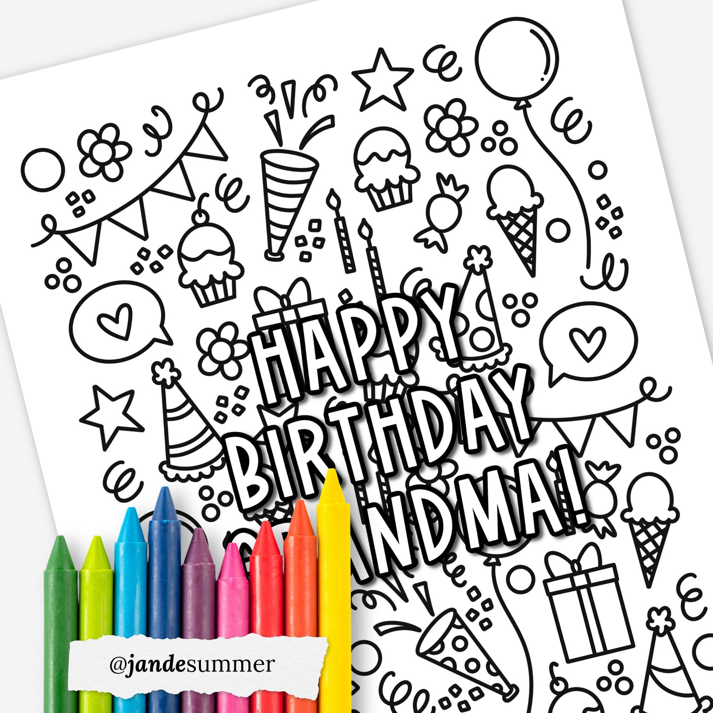 Custom Birthday Coloring Page Printable | Personalized Coloring Sheet Party Doodles