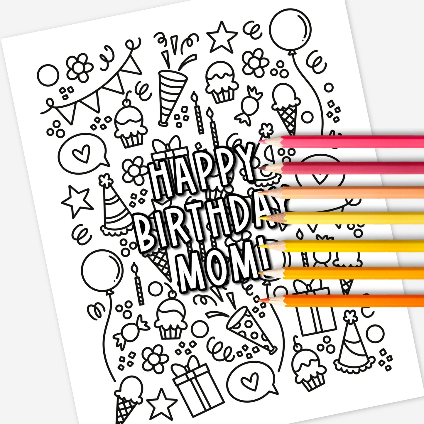 Custom Birthday Coloring Page Printable | Personalized Coloring Sheet Party Doodles