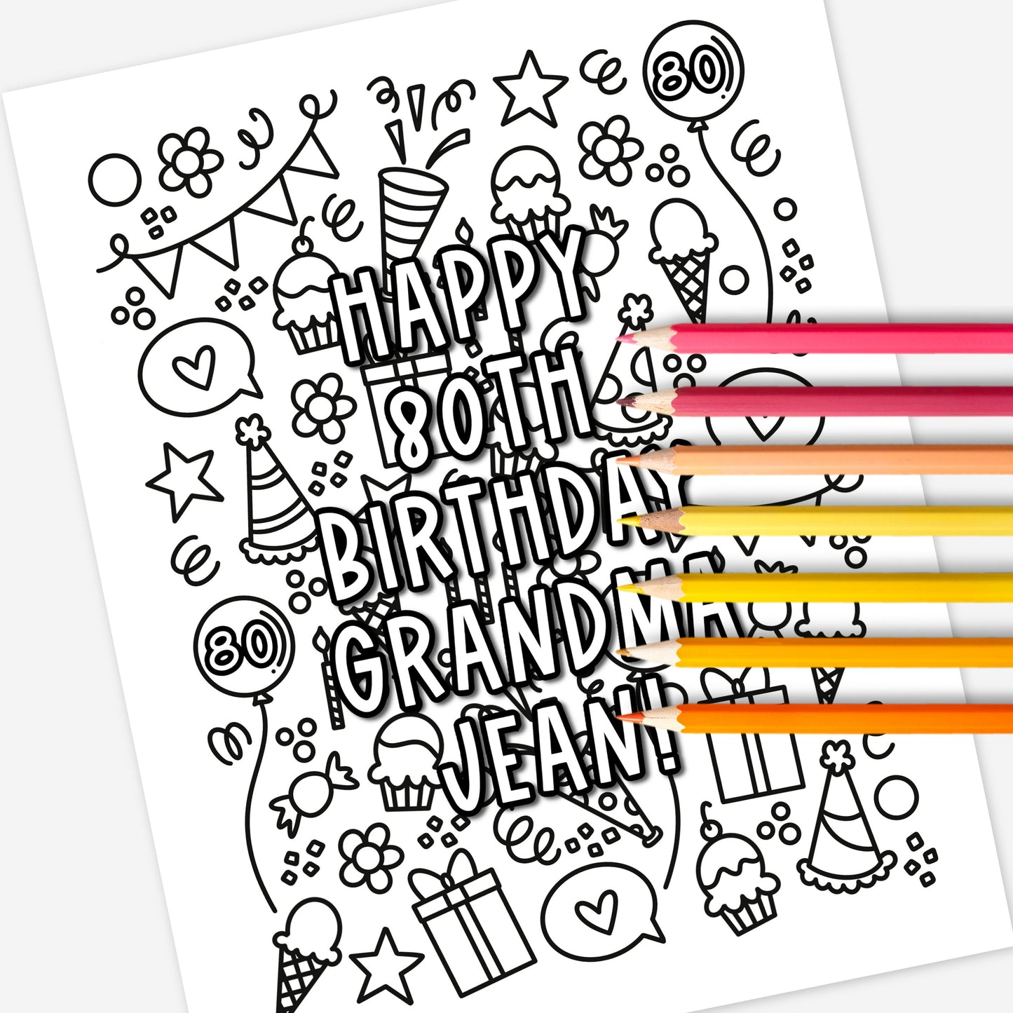 Custom Birthday Coloring Page Printable | Personalized Coloring Sheet Party Doodles