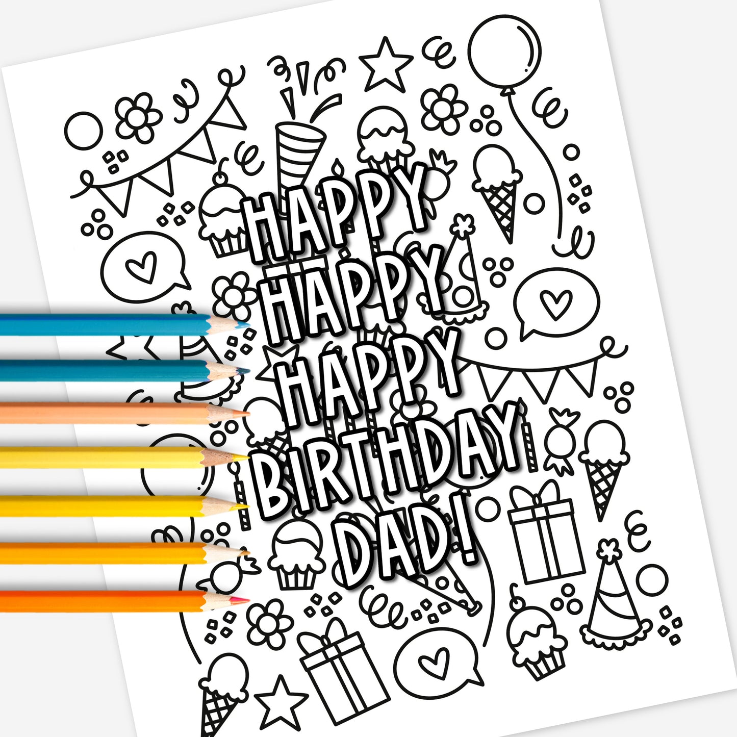 Custom Birthday Coloring Page Printable | Personalized Coloring Sheet Party Doodles