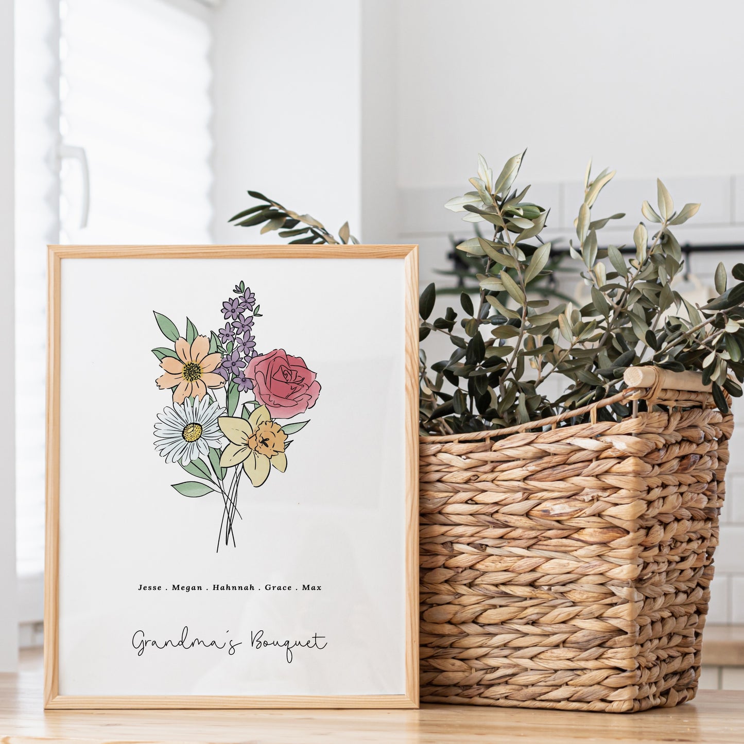 Family Birth Flower Bouquet Watercolor Art Print | Up to 6 Flowers