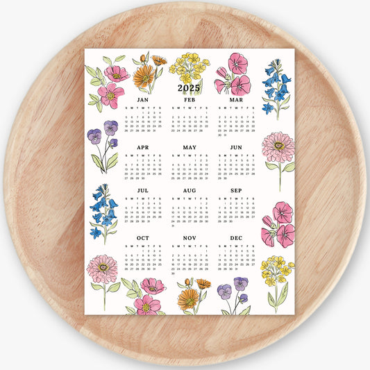 2025 Calendar Print | Floral At A Glance Unframed Art | Office Wall Decor Coworker Gift