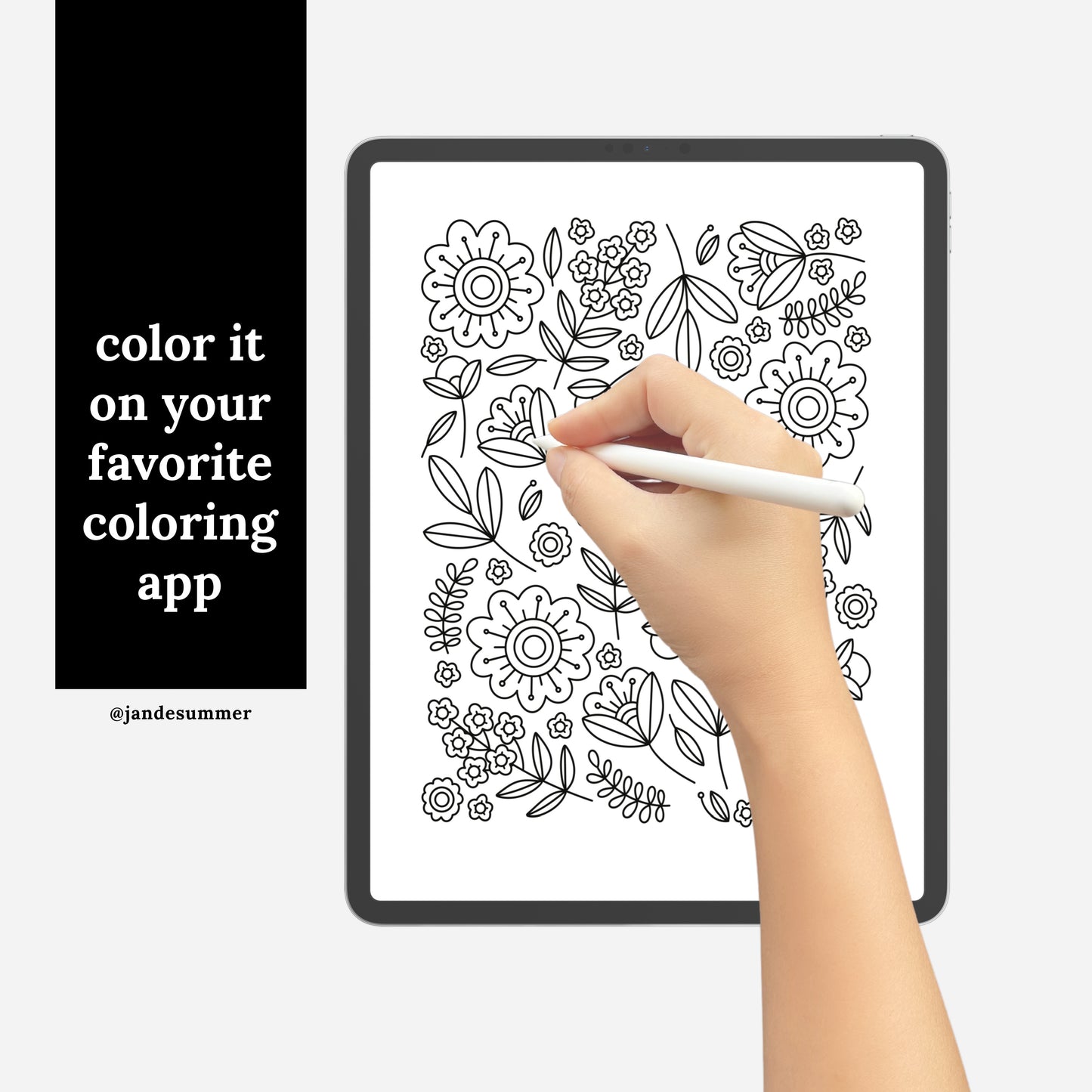Spring Folk Floral Printable Coloring Page | Hand Illustrated Flower Relaxing Blooms Garden Theme