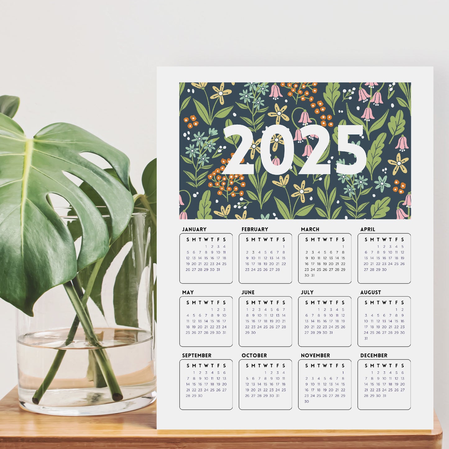 2025 Calendar Print | Forrest Floral At A Glance Unframed Art | Office Wall Decor | Family & Coworker Gift