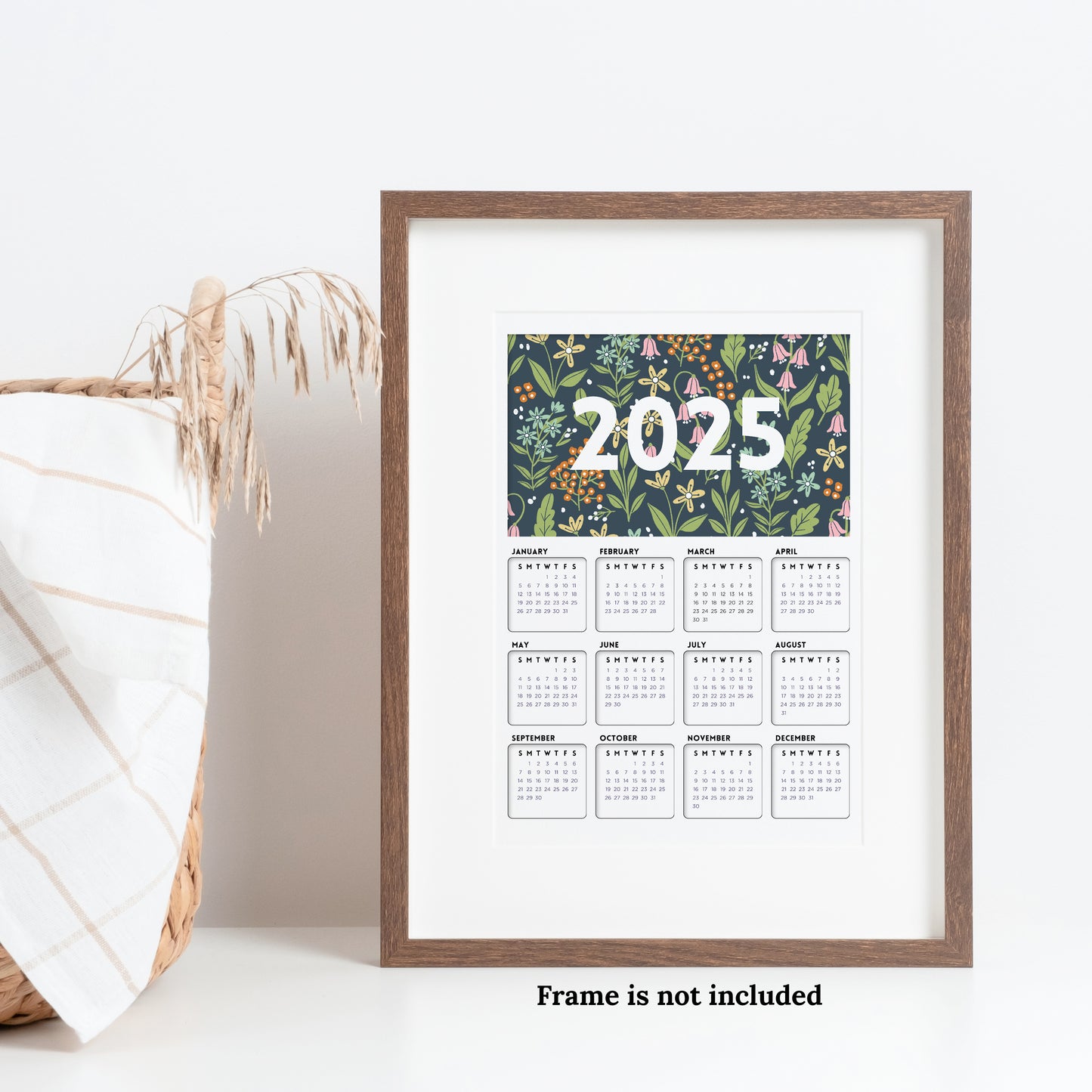 2025 Calendar Print | Forrest Floral At A Glance Unframed Art | Office Wall Decor | Family & Coworker Gift