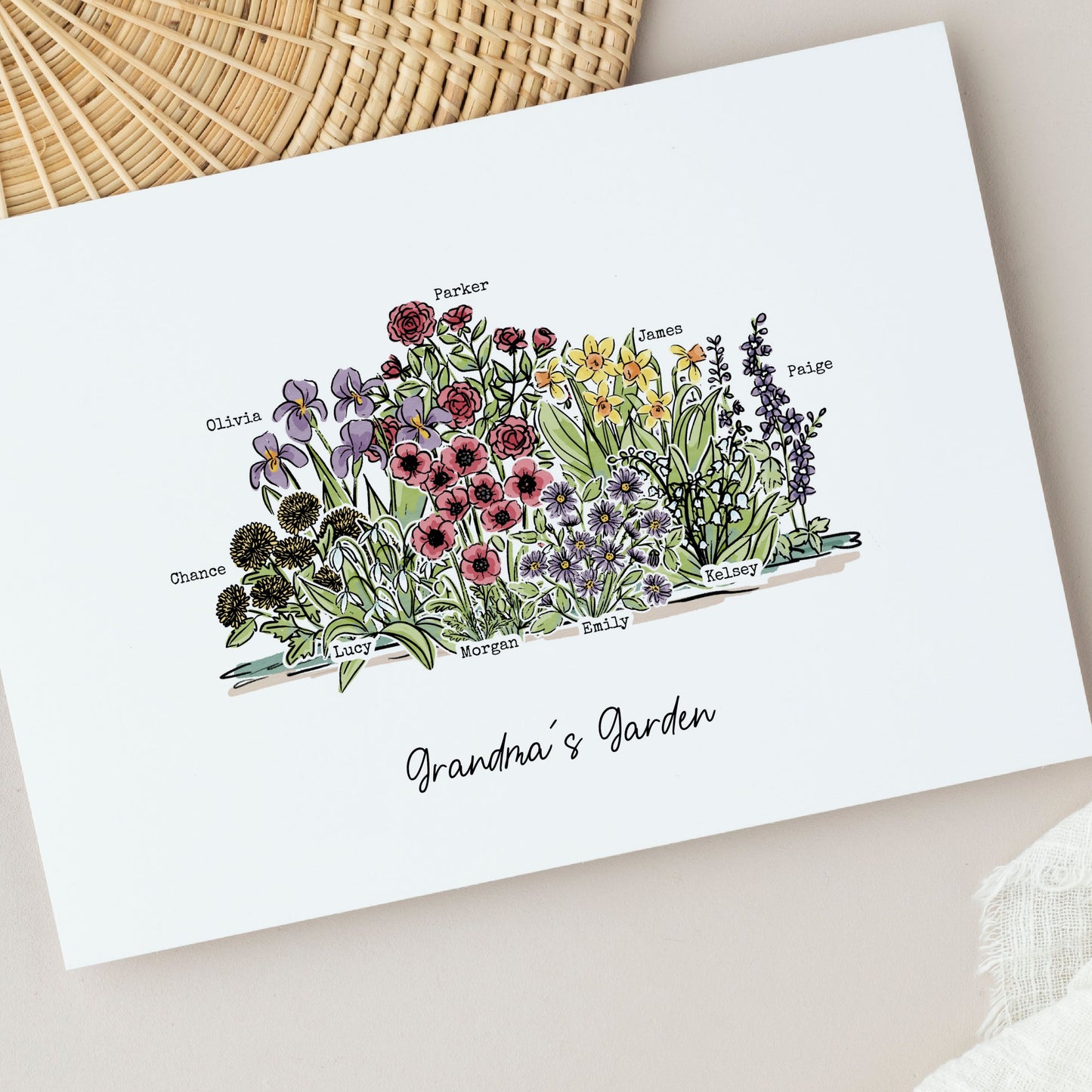 Birth Flower Garden Art Print | Up to 12 Flowers