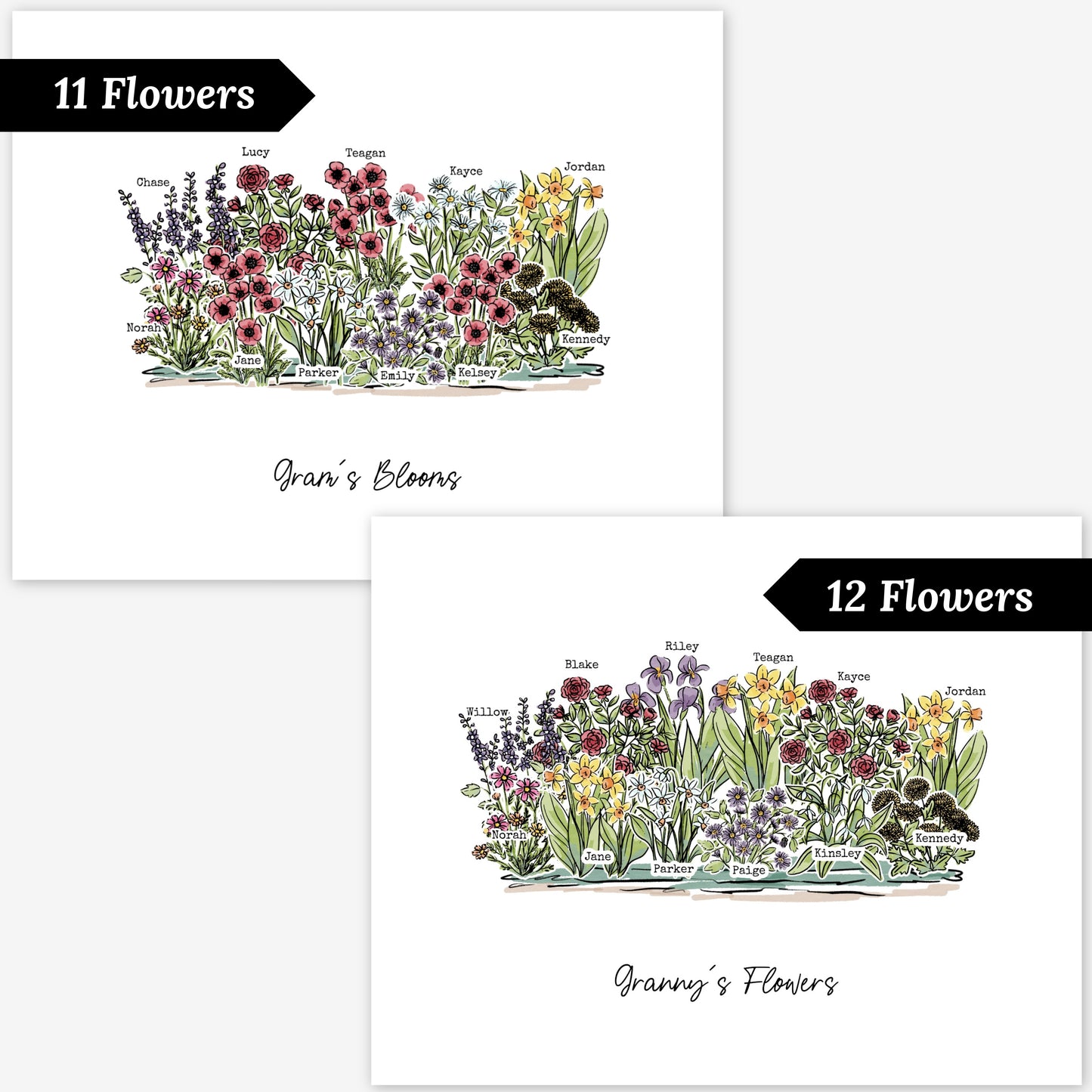 Birth Flower Garden Art Print | Up to 12 Flowers