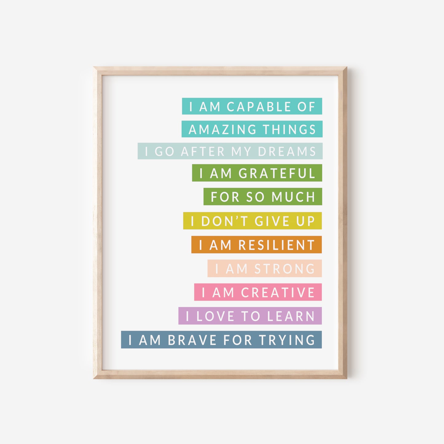I Am Capable & Positive Affirmations | Colorful Rainbow Art Print | Motivational Wall Decor Prints for Kids Teens Office
