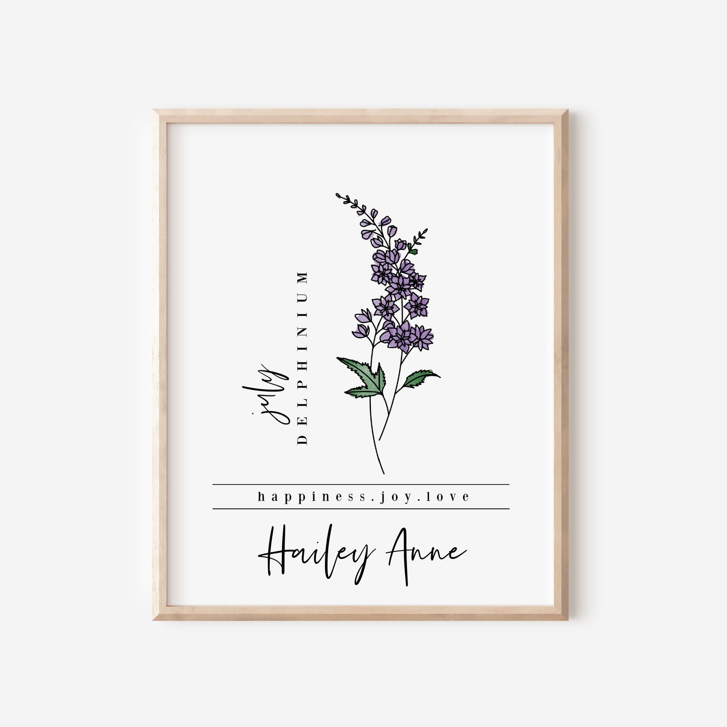 July Birth Flower Unframed Art Print | Personalized Name Custom Floral Illustration Wall Decor Birthday Gift