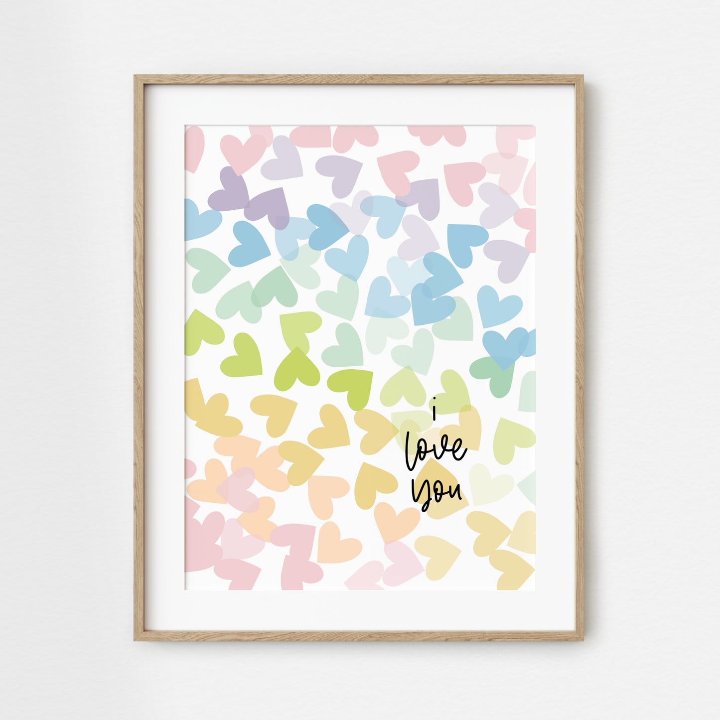 I Love You Pastel Hearts | Positive Prints Wall Decor for Kids Teens Office Motivational Art