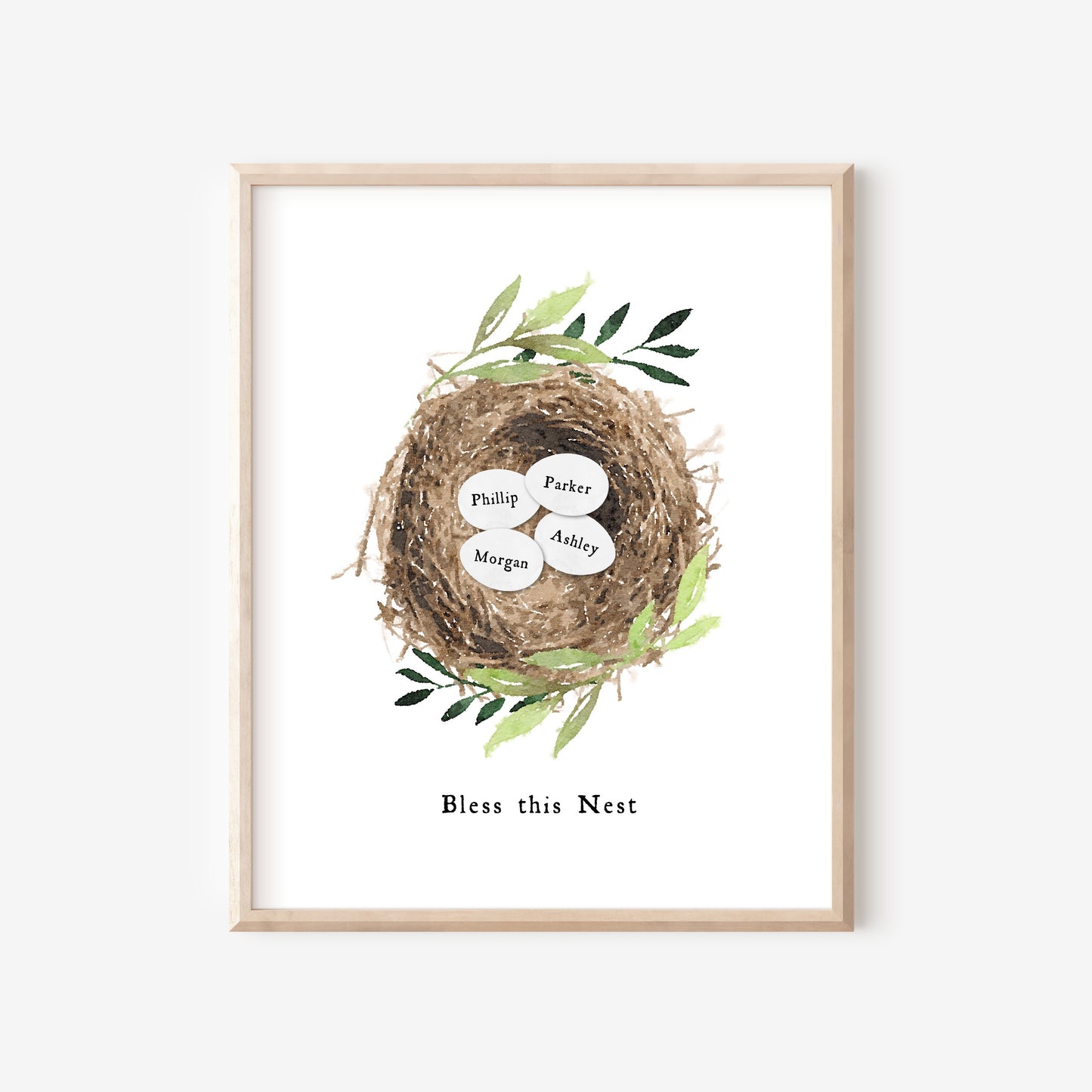 Custom Family Nest Print | Up to 7 Names Personalized Phrase | Unframed Art 4 Sizes | Watercolor Wall Decor