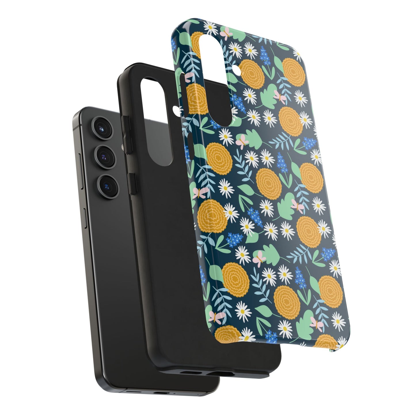 Marigold Meadow | Midnight Blue Floral Tough iPhone Samsung Cases | Nature Inspired iPhone Cover
