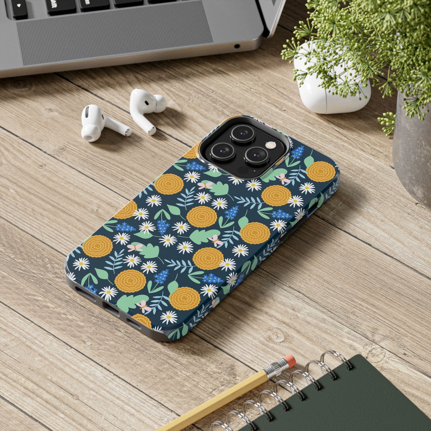 Marigold Meadow | Midnight Blue Floral Tough iPhone Samsung Cases | Nature Inspired iPhone Cover